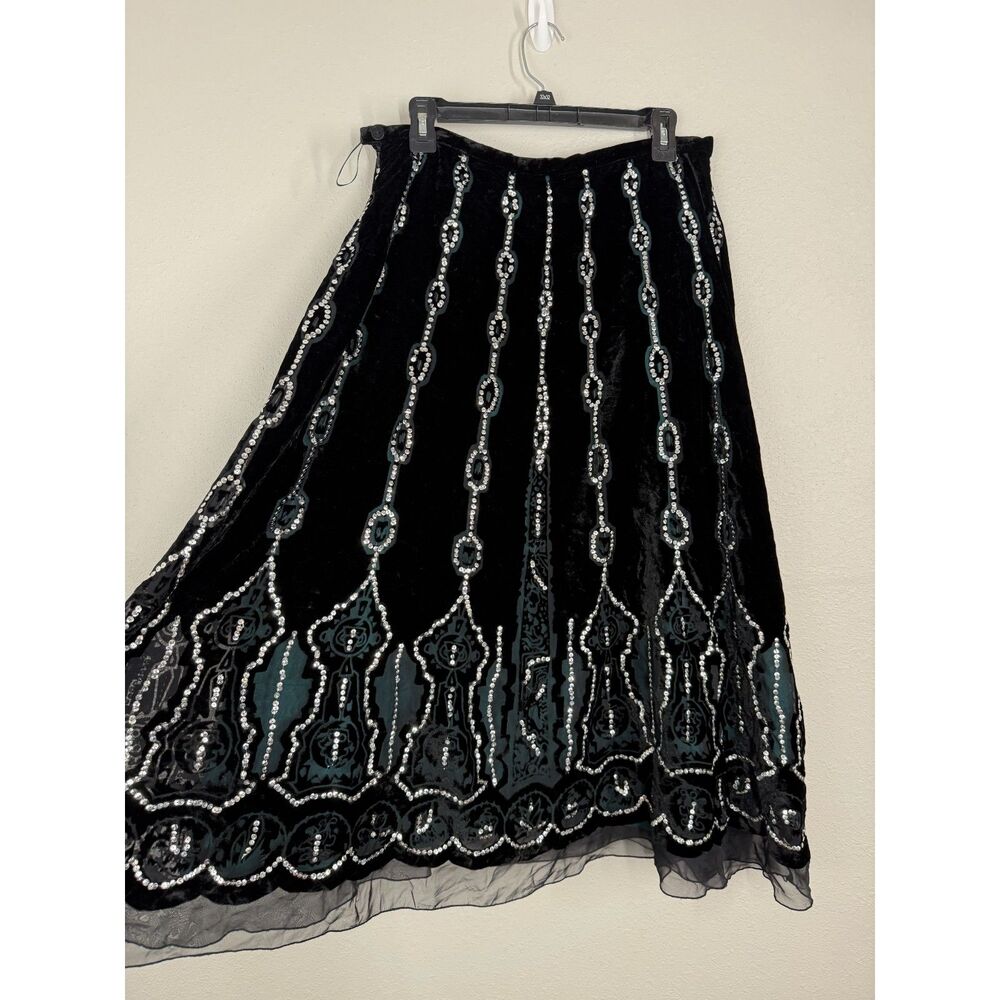 Vtg Black Velvet Burnout Whimsigoth Maxi Skirt 8 Sequin Witchy Goth Fairy Grunge - Picture 4 of 9